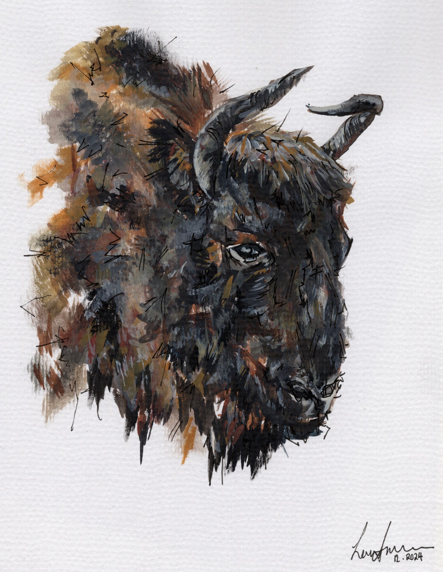 Wildebeest Original Acrylic Paint and Fineliner Artwork