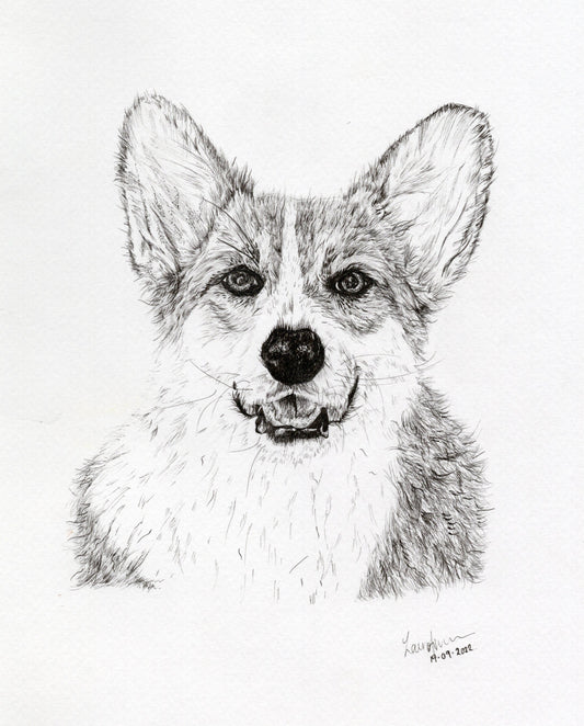 Corgi Fineliner Pen Original Drawing