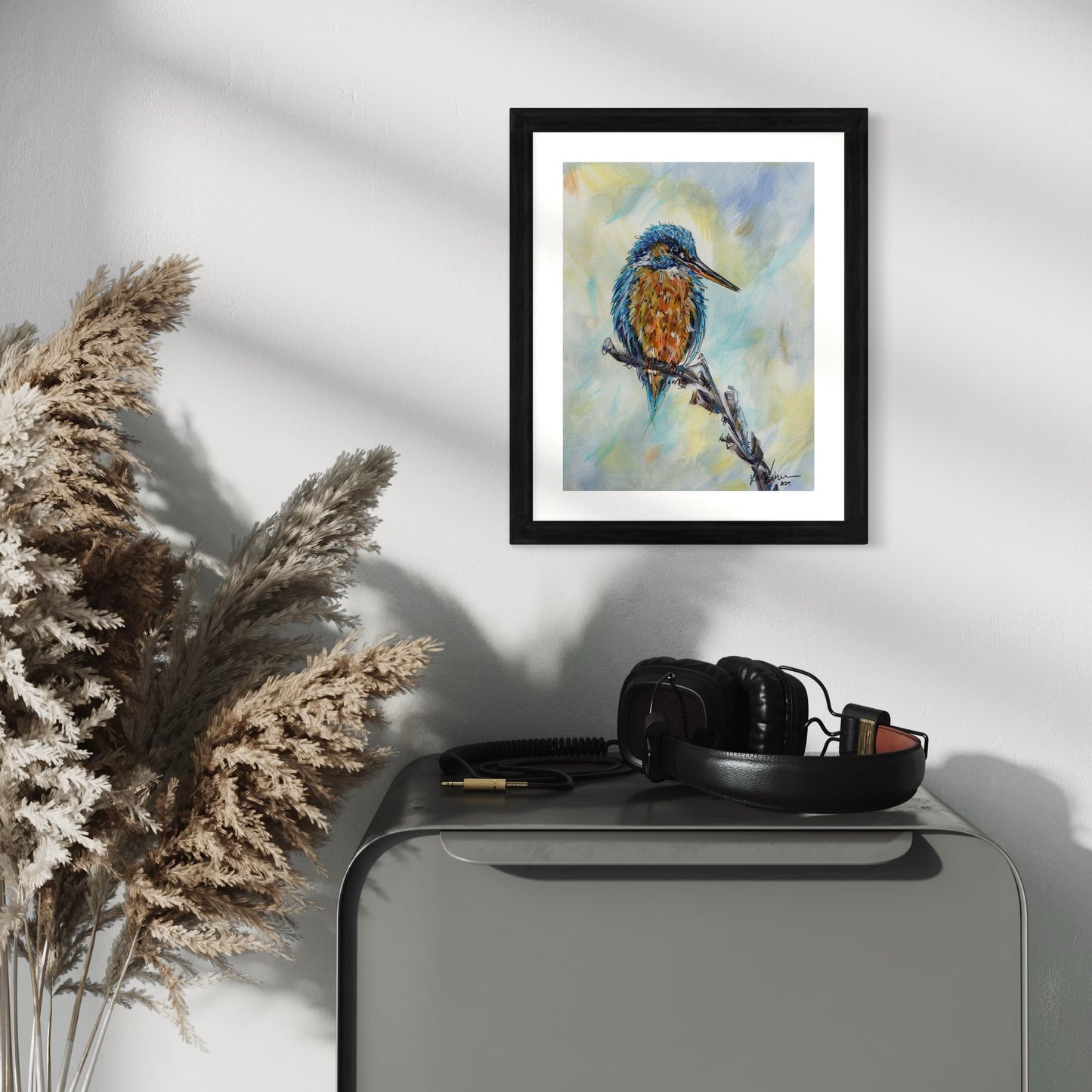 Kingfisher - Original Expressive Acrylic & Fineliner Painting