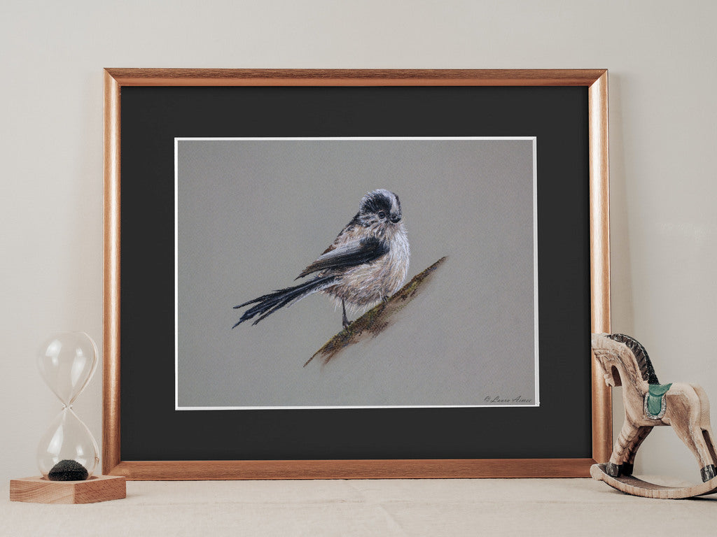 Long-tailed Tit Pastel Original Bird Drawing